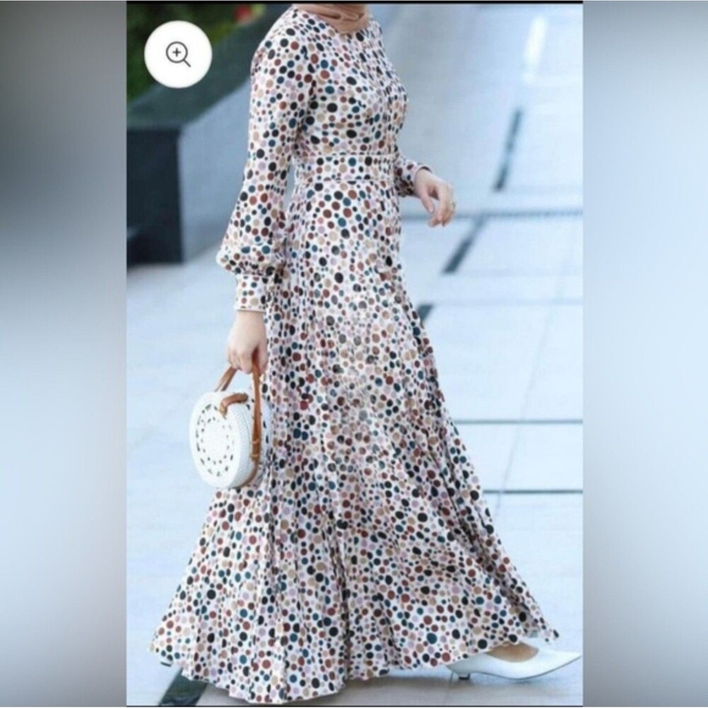 Annah Hariri Rainbow Polka Dot Long Sleeve Maxi Dress Size 4 Pleated.  READ!